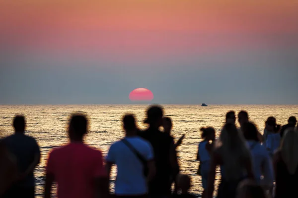 Tramonto Zara Croazia Zara Famosa Suoi Tramonti Silhouette Delle Persone — Foto Stock