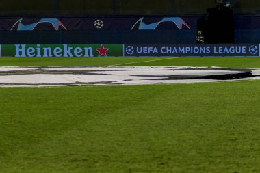 Zagreb, Hırvatistan - 21 Ağustos 2019: Uefa Şampiyonlar Play Off'lar 1. Rosenborg Bk. Uefa Şampiyonlar Ligi'nde sahada pankart