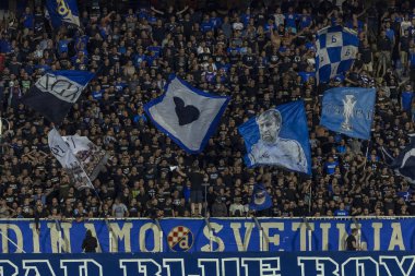 Zagreb, Hırvatistan - 21 Ağustos 2019: Uefa Şampiyonlar Play Off'lar 1. Rosenborg Bk. Gnk Dinamo taraftarları tribünde