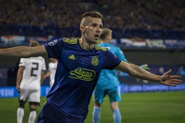 Zagreb, Hırvatistan - 21 Ağustos 2019: Uefa Şampiyonlar Play Off'lar 1. Rosenborg Bk. Mislav Orsic (99) golü kutluyor