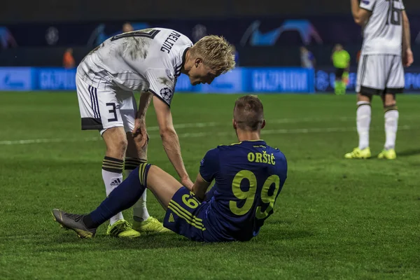 Zagreb, Hırvatistan - 21 Ağustos 2019: Uefa Şampiyonlar Play Off'lar 1. Rosenborg Bk. Mislav Orsic (99) yaralandı 