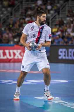 Zagreb, Hırvatistan - 14 Eylül 2019: Ehf man 's Championship League. PD Zagreb, Paris Saint-Germain 'e karşı. Eylemde Karabatik Nikola (44)
