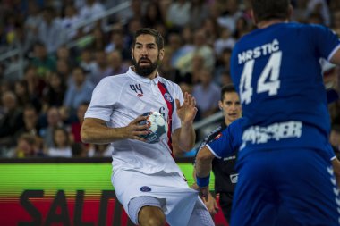 Zagreb, Hırvatistan - 14 Eylül 2019: Ehf man 's Championship League. PD Zagreb, Paris Saint-Germain 'e karşı. Karabatik Nikola (44) iş başında