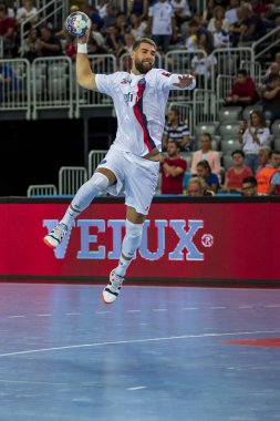 Zagreb, Hırvatistan - 14 Eylül 2019: Ehf man 's Championship League. PD Zagreb, Paris Saint-Germain 'e karşı. Karabaş Luka (22))