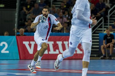 Zagreb, Hırvatistan - 14 Eylül 2019: Ehf man 's Championship League. PD Zagreb, Paris Saint-Germain 'e karşı. Karabatik Nikola (44) iş başında