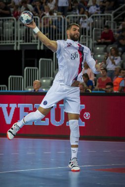 Zagreb, Hırvatistan - 14 Eylül 2019: Ehf man 's Championship League. PD Zagreb, Paris Saint-Germain 'e karşı. Karabaş Luka (22))