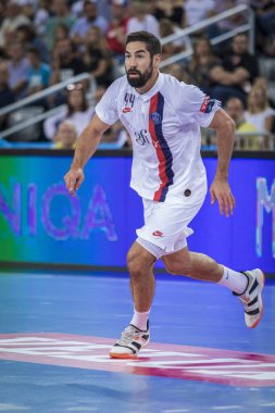 Zagreb, Hırvatistan - 14 Eylül 2019: Ehf man 's Championship League. PD Zagreb, Paris Saint-Germain 'e karşı. Eylemde Karabatik Nikola (44)