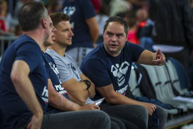 Zagreb, Hırvatistan - 14 Eylül 2019: Ehf man 's Championship League. PD Zagreb, Paris Saint-Germain 'e karşı. Tamse Branko (PD Zagreb Teknik Direktörü)