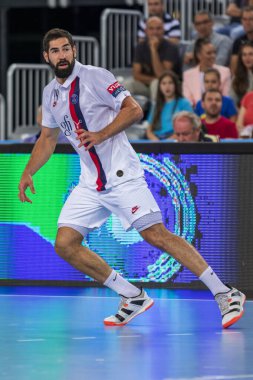 Zagreb, Hırvatistan - 14 Eylül 2019: Ehf man 's Championship League. PD Zagreb, Paris Saint-Germain 'e karşı. Eylemde Karabatik Nikola (44)