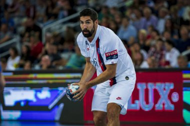 Zagreb, Hırvatistan - 14 Eylül 2019: Ehf man 's Championship League. PD Zagreb, Paris Saint-Germain 'e karşı. Eylemde Karabatik Nikola (44)