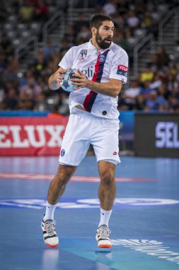 Zagreb, Hırvatistan - 14 Eylül 2019: Ehf man 's Championship League. PD Zagreb, Paris Saint-Germain 'e karşı. Eylemde Karabatik Nikola (44)