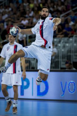 Zagreb, Hırvatistan - 14 Eylül 2019: Ehf man 's Championship League. PD Zagreb, Paris Saint-Germain 'e karşı. Eylemde Karabatik Nikola (44)