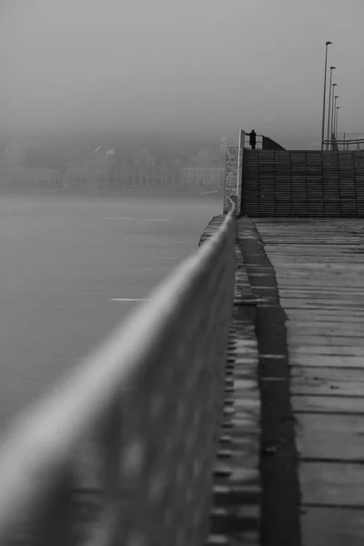 Black White Quay Puddles — Stock Photo, Image