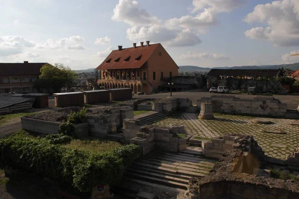 Planda Roma Kalıntıları Ile Macaristan Eger Kalesi Nde Bishops Sarayı Stok Resim