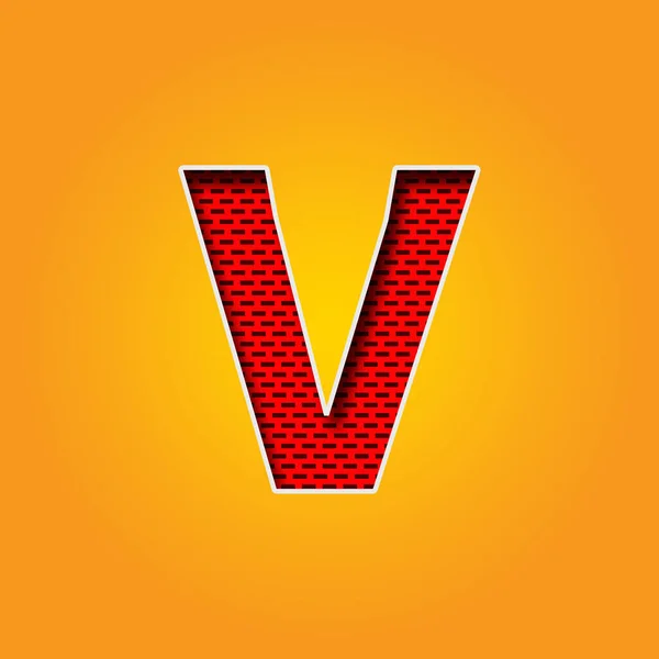 オレンジと黄色の背景の単一文字Vフォント これは 赤い壁のデザインイラストレーションのV文字フォントです このフォントはシンプルで最高の赤い壁です フラットデザインキャラクター — ストック写真