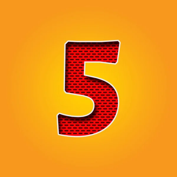 Single Character 5 (Five) Font in Orange and Yellow color Background . This is a 5 (Five) Character Font in Red Wall Design Illustration. This font is simple and best Red Wall. flat design Character.