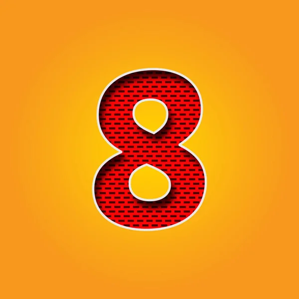 Single Character 8 (Eight) Font in Orange and Yellow color Background . This is a 8 (Eight) Character Font in Red Wall Design Illustration. This font is simple and best Red Wall. flat design Character