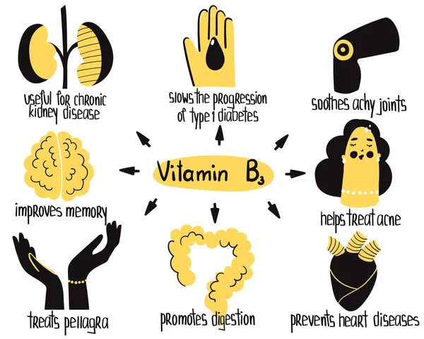 Avantages de la vitamine B3 — Image vectorielle