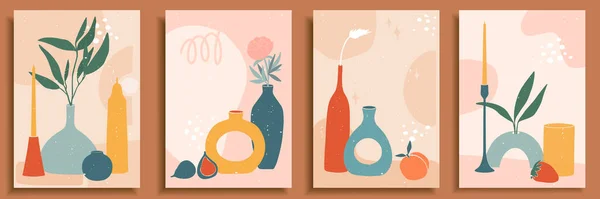 Pastel renklerde soyut yaşam. Çağdaş sanat koleksiyonu. Soyut kağıt elementleri kesiyor, sosyal medya için meyveler, posterler, kartpostallar, yazılar. El yapımı vazo, mum, yapraklar, çiçekler, meyveler..