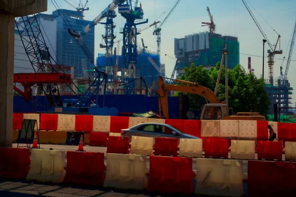 Colorful construction site with many cranes — Stock Photo, Image