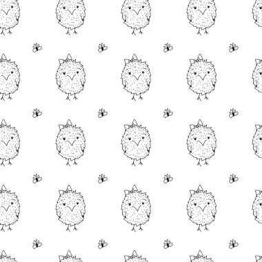 Izole arka plan üzerinde el çizilmiş sevimli tavuklar. Doodle Sanat.