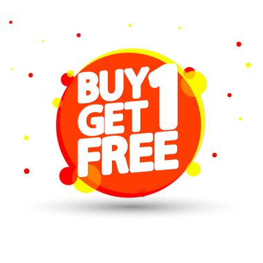 1 Al 1 Bedava, indirimli pankart tasarım şablonu, indirim etiketi, uygulama simgesi, vektör illüstrasyonu