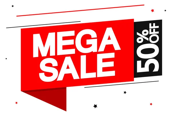 Mega Satış, %50 indirim, banner tasarım şablonu, indirim etiketi, uygulama simgesi, vektör çizimi