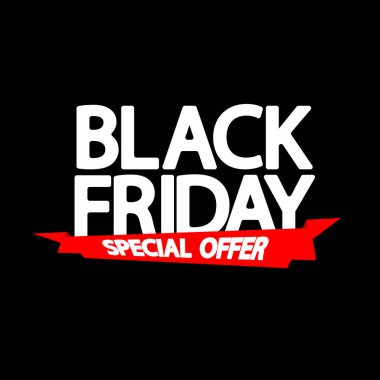 Siyah Cuma satışı, poster tasarım şablonu, özel teklif, kırmızı şerit, vektör illüstrasyon