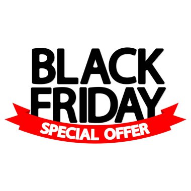 Siyah Cuma satışı, poster tasarım şablonu, özel teklif, kırmızı şerit, vektör illüstrasyon