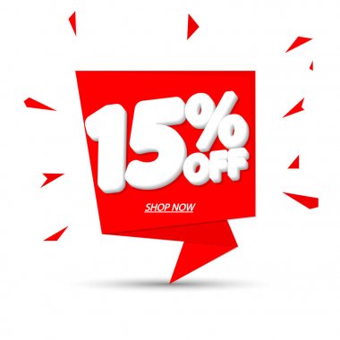 Satış 15% etiket kapalı, konuşma kabarcık banner tasarım şablonu, indirim etiketi, uygulama simgesi, vektör illüstrasyon