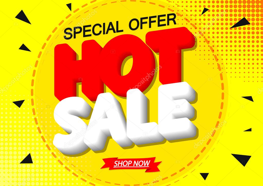 Hot Sale, discount poster design template, special offer, vector illustration