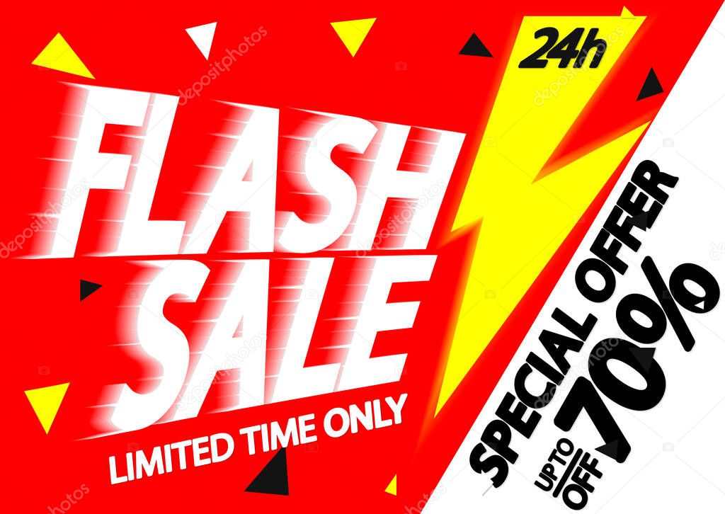 Flash Sale up to 70% off, poster design template, special offer, vector illustration