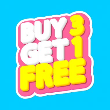 Satın al 3 get 1 Free, satış etiketi, poster tasarım şablonu, indirimli izole etiket, vektör illüstrasyon