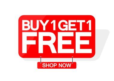 Buy 1 Get 1 Free, satış afiş tasarım şablonu, indirim etiketi, büyük teklif, vektör illüstrasyon