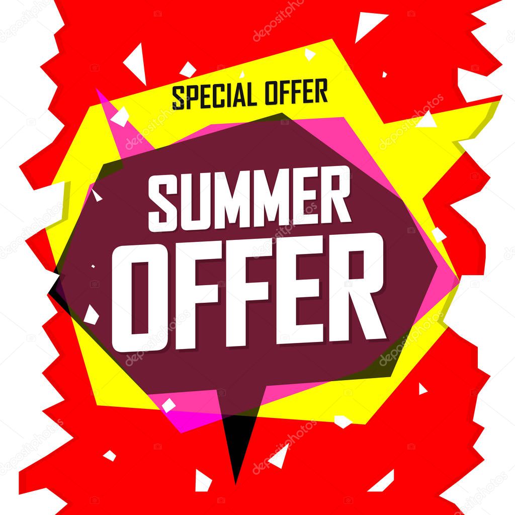 Summer Offer, Sale tag design template, discount speech bubble banner, app icon, vector illustration