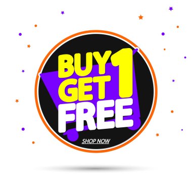 1 Al 1 Bedava, indirimli pankart tasarım şablonu, indirim etiketi, uygulama simgesi, vektör illüstrasyonu