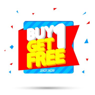 1 Al 1 Bedava, indirimli pankart tasarım şablonu, indirim etiketi, uygulama simgesi, vektör illüstrasyonu