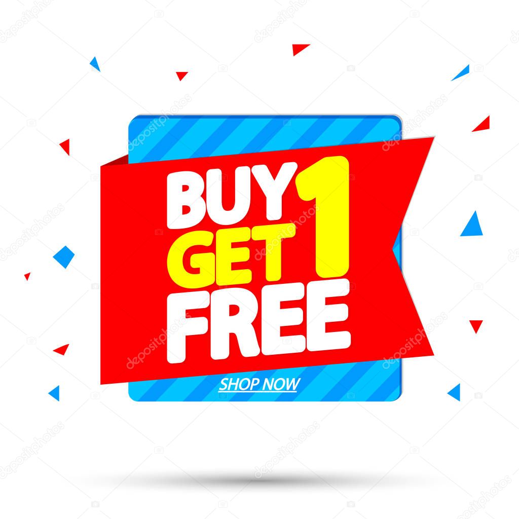 Buy 1 Get 1 Free, Sale banner design template, discount tag, app icon, vector illustration