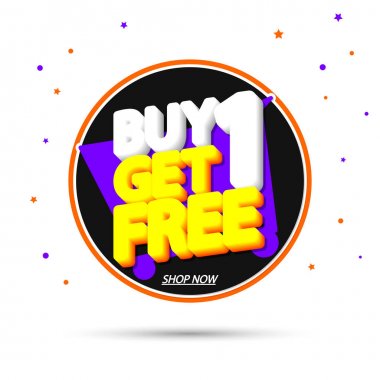 1 Al 1 Bedava, indirimli pankart tasarım şablonu, indirim etiketi, uygulama simgesi, vektör illüstrasyonu