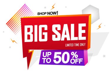 Big Sale, konuşma balonu afiş tasarım şablonu, kadar% 50 indirim, Flash indirim etiketi, vektör illüstrasyon