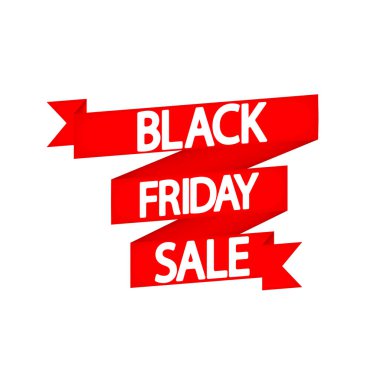 Black Friday Sale, kırmızı kurdele, poster tasarım şablonu, son sezon teklifi, vektör illüstrasyon