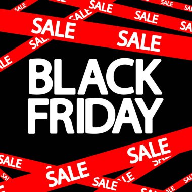 Black Friday Sale, kırmızı kurdele, poster tasarım şablonu, son sezon teklifi, vektör illüstrasyon
