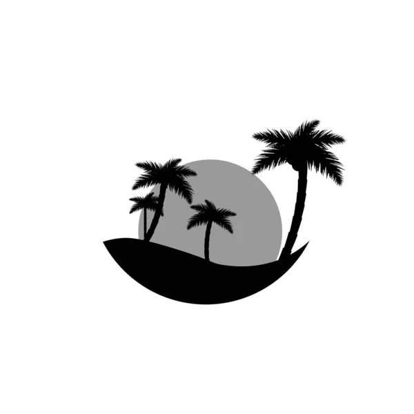 島のアイコン 太陽とヤシの木 フラットデザインテンプレート ベクトルイラスト — ストックベクタ