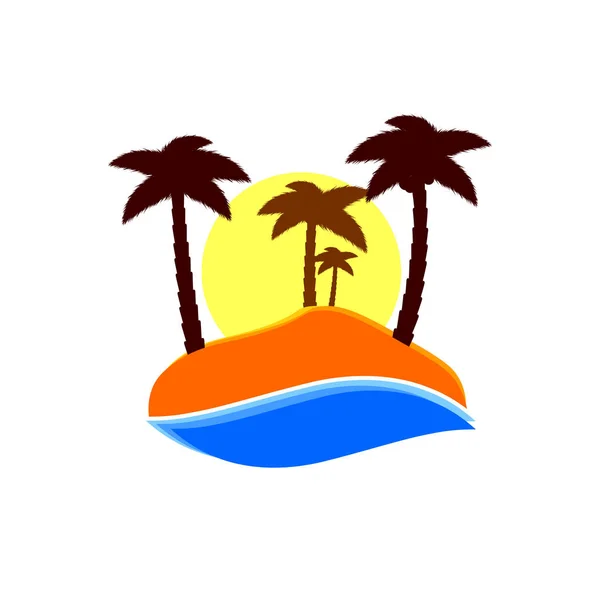 岛屿图标 棕榈树与太阳 平面设计模板 矢量插图 — 图库矢量图片