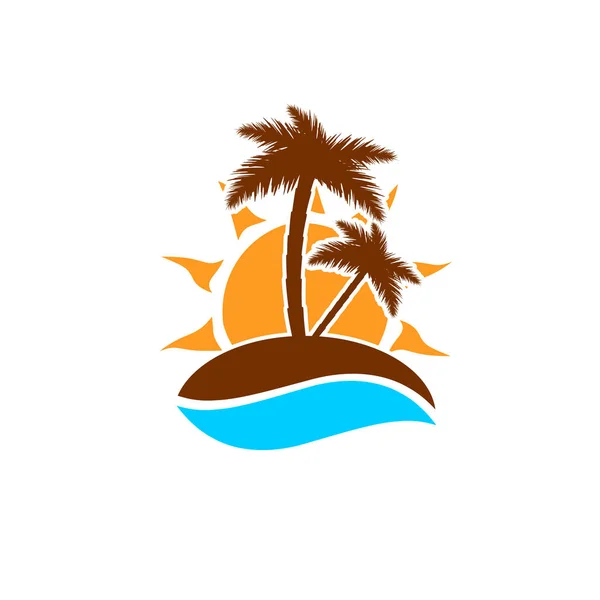 島のアイコン 太陽とヤシの木 フラットデザインテンプレート ベクトルイラスト — ストックベクタ
