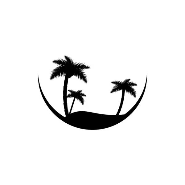 Eiland Pictogram Palmbomen Met Zon Plat Ontwerpsjabloon Vector Illustratie — Stockvector