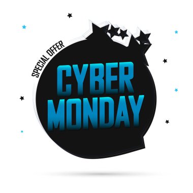 Siber Pazartesi, Satış konuşma kabarcık afiş tasarım şablonu, özel teklif, mega indirim etiketi, uygulama simgesi, vektör sanat ve illüstrasyon