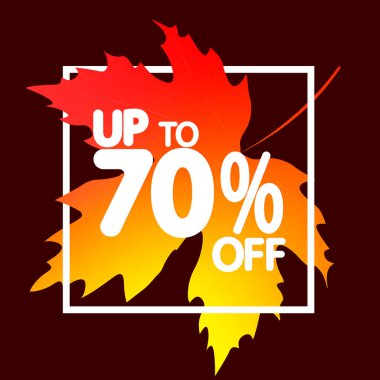 Sonbahar indirimi% 70 indirimli, poster tasarımı şablonu, sonbahar indirimi afişi, vektör illüstrasyonu