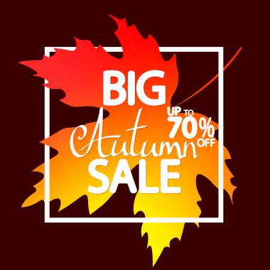 Büyük Sonbahar Satışı, poster tasarım şablonu,% 70 indirimli sonbahar indirimi afişi, vektör illüstrasyonu