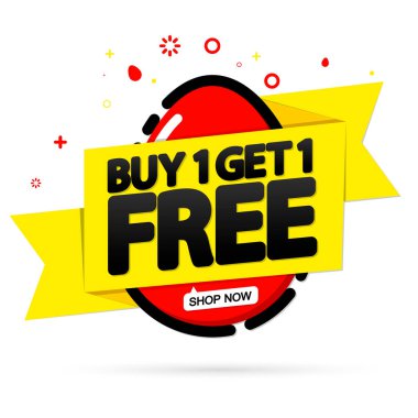 1 Al 1 Bedava, indirimli pankart tasarım şablonu, indirim etiketi, uygulama simgesi, vektör illüstrasyonu